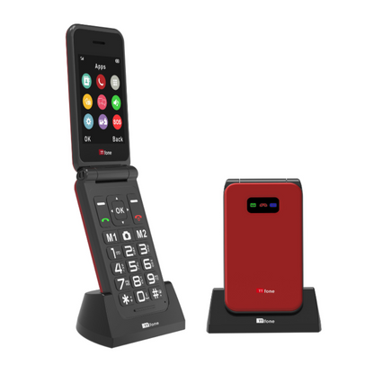 TTfone TT760 4G USB-C Mobile Phone for the Elderly, Simple and easy to use flip folding cell cheap and easy to use - Red with Dock Charger and GiffGaff Sim Card