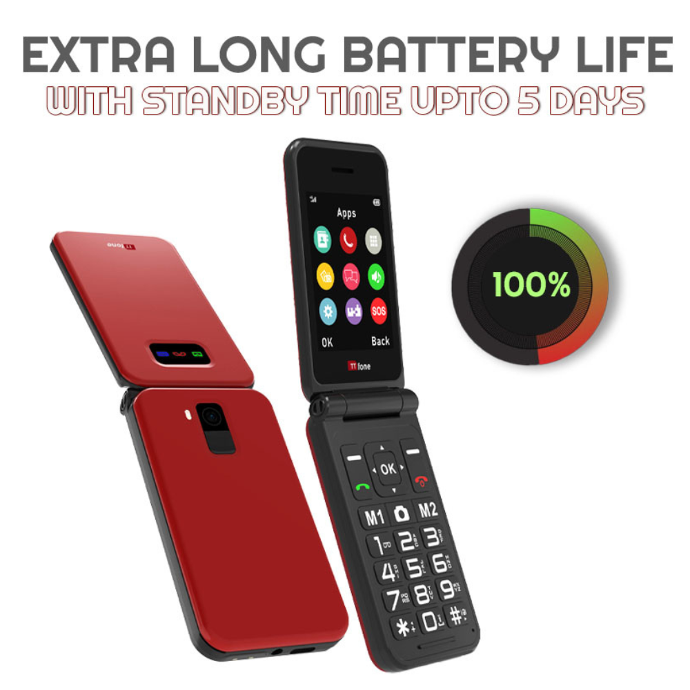 TTfone TT760 4G USB-C Mobile Phone for the Elderly, Simple and easy to use flip folding cell cheap and easy to use - Red with Dock Charger and GiffGaff Sim Card
