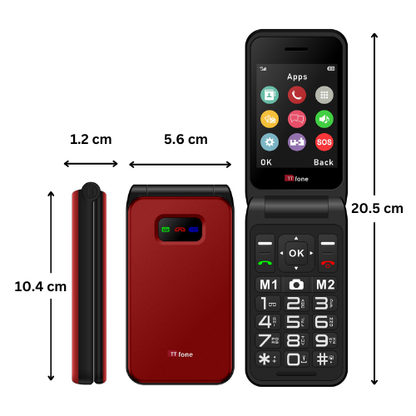 TTfone TT760 4G USB-C Mobile Phone for the Elderly, Simple and easy to use flip folding cell cheap and easy to use - Red with Dock Charger