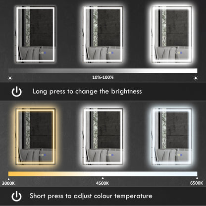 HOMCOM 50 x 70 cm Anti-Fog LED Bathroom Mirror, with Bluetooth - Silver Tone