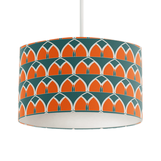 Teal and Orange Geometric Arches Design Lampshade, Ceiling or Table Lamp Shade