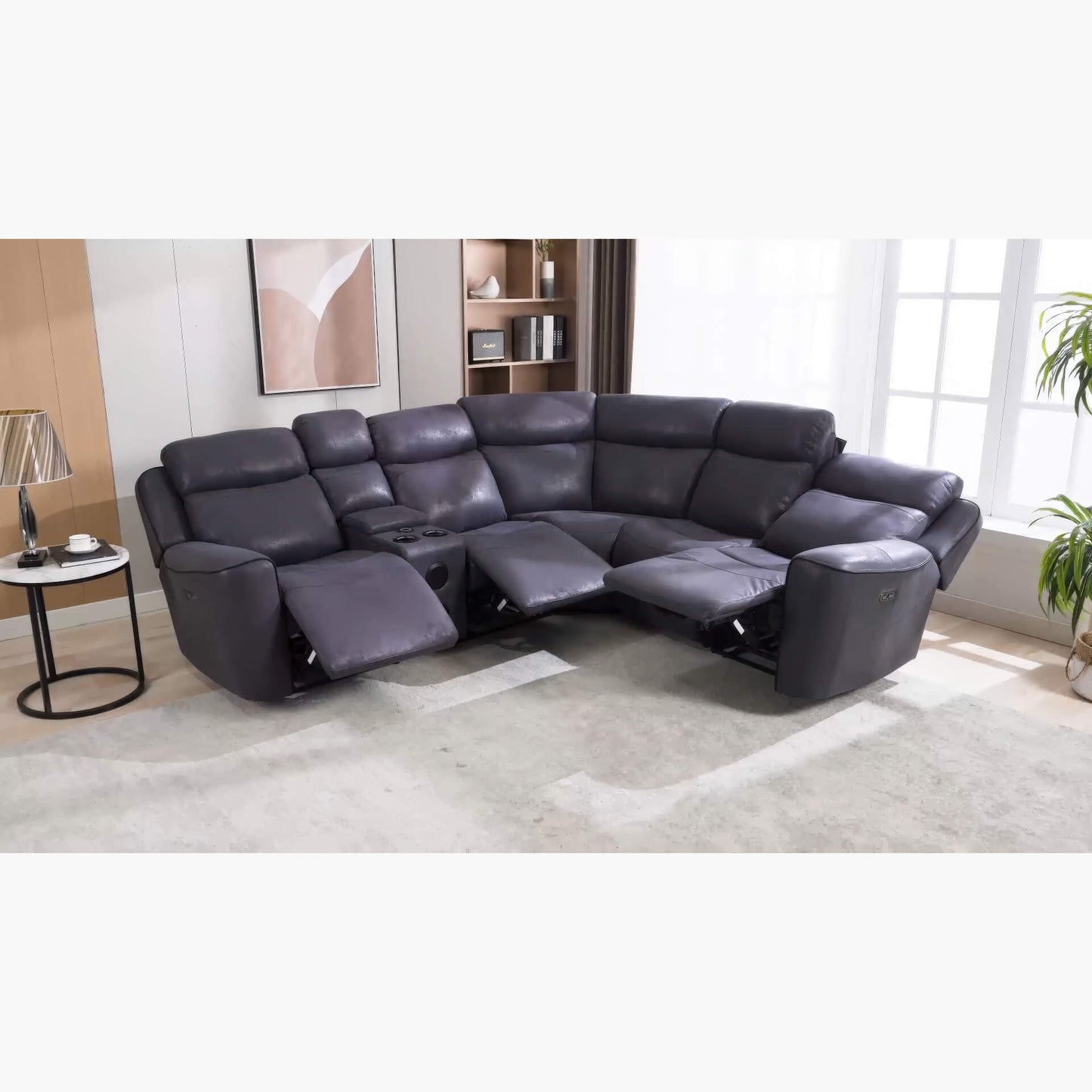 Techno Reclining Corner Sofa with 3 Power Reclining With USB & Bluetooth connectors - Grey