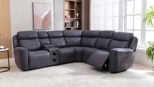 Techno Reclining Corner Sofa with 3 Power Reclining With USB & Bluetooth connectors - Grey
