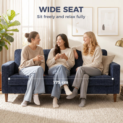 HOMCOM 3 Seater Sofa Button Tufted Upholstered Couch with Wood Legs for Living Room, Dark Blue
