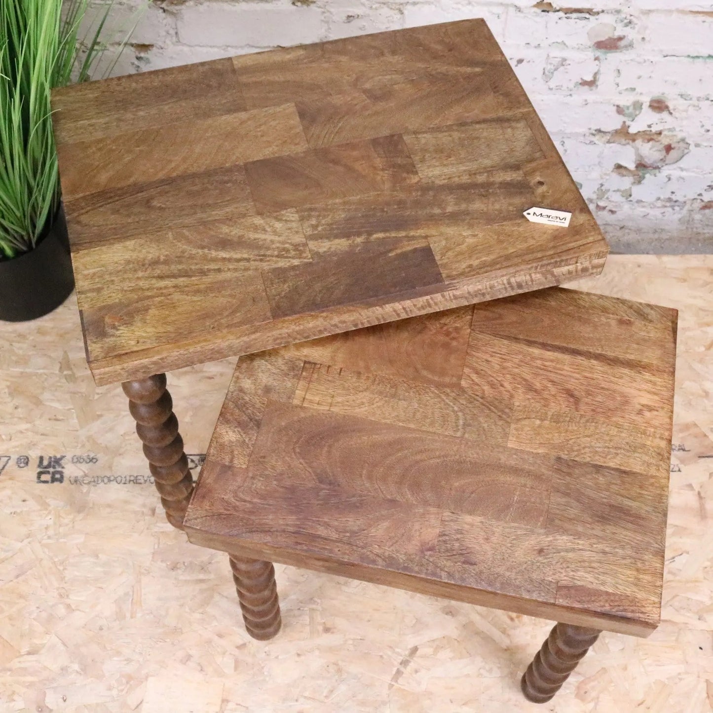 Tivani Wooden Side Table Set of 2 Bobbin Legs