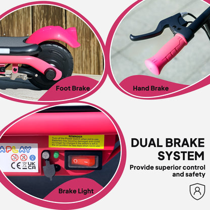 AIYAPLAY Electric Scooter for Kids Ages 6-14, with Dual Brakes, Flash Wheel and Colourful Light, Kids Electric Scooter E Scooter, Up to 12 KM/H & 10 KM, Pink