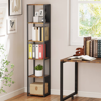 HOMCOM 5-Tier Bookshelf with Steel Frame - Rustic Brown