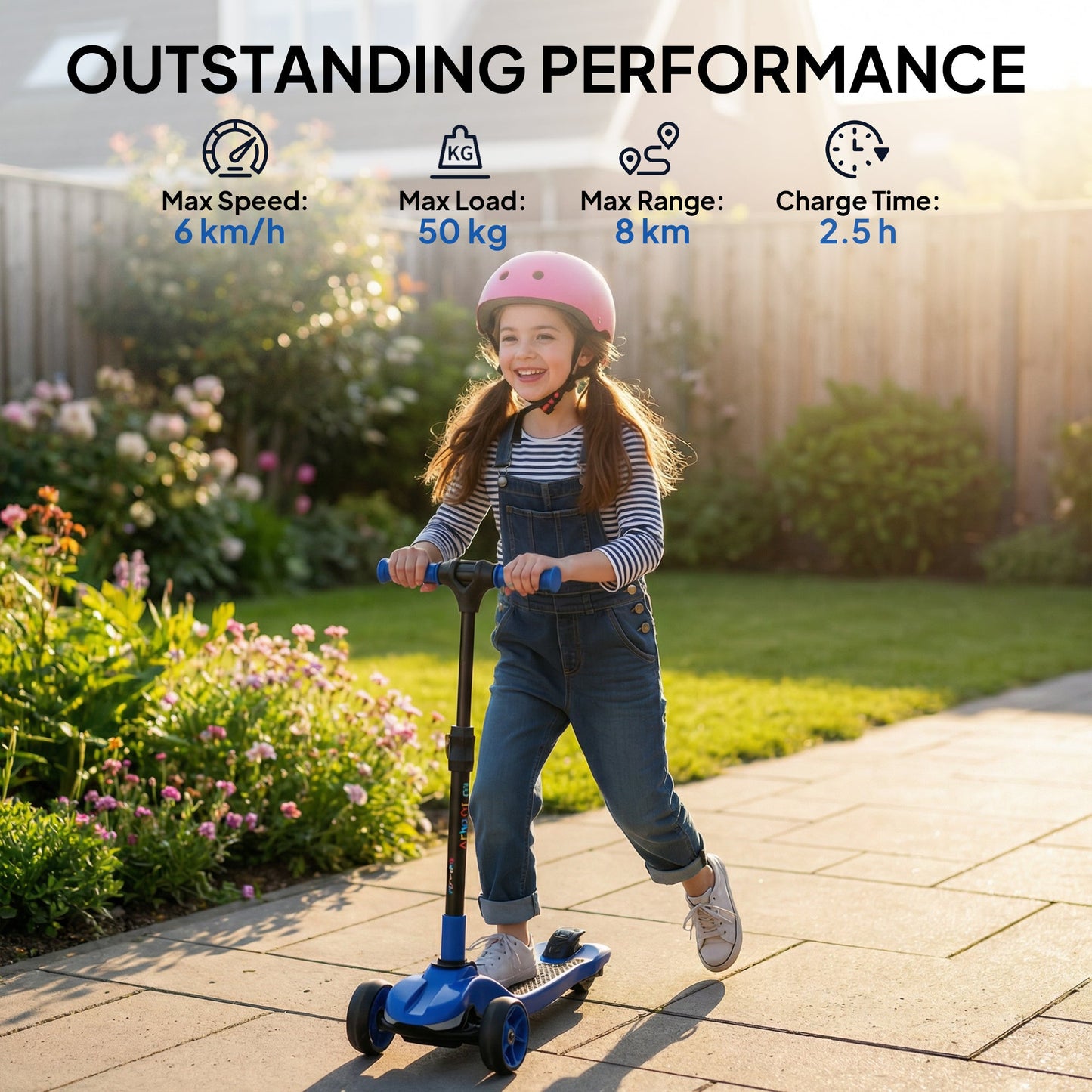 AIYAPLAY Three-Wheel Foldable Electric Scooter for Kids Aged 6-10 Years, Blue