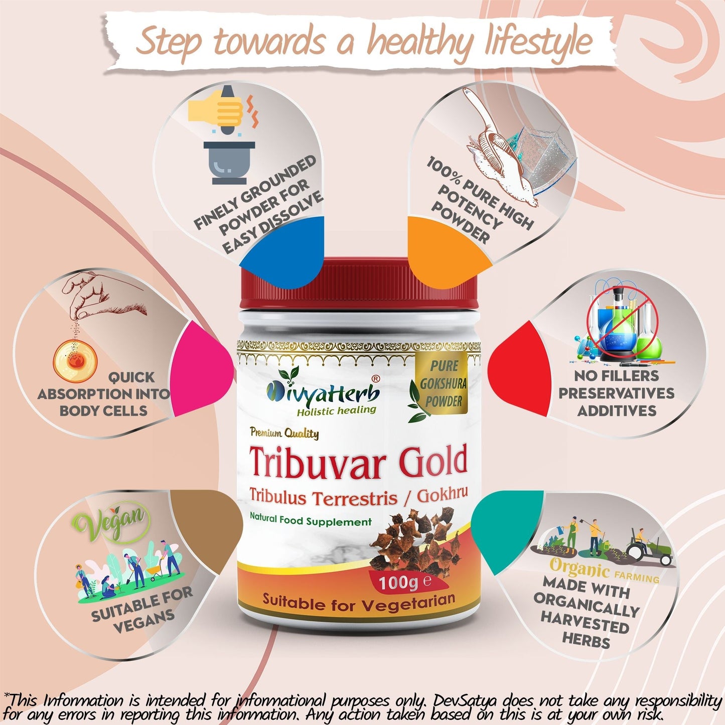 DivyaHerb Gokshura / Tribuvar Powder 100 gram - Natural Herbal Wellness