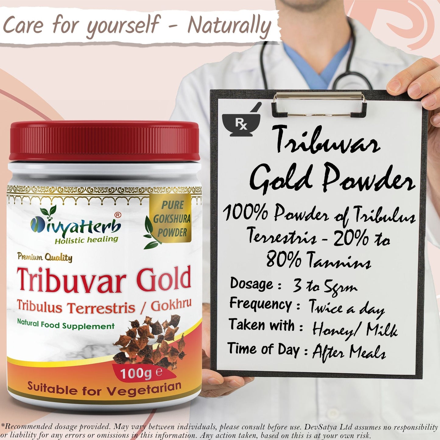 DivyaHerb Gokshura / Tribuvar Powder 100 gram - Natural Herbal Wellness