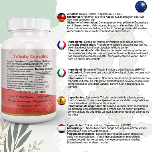 Aushadh Trikatu Capsules (Three Spices) Digestion & Absorption Support - Vegan, Gluten Free, Non-GMO, 60 Capsules
