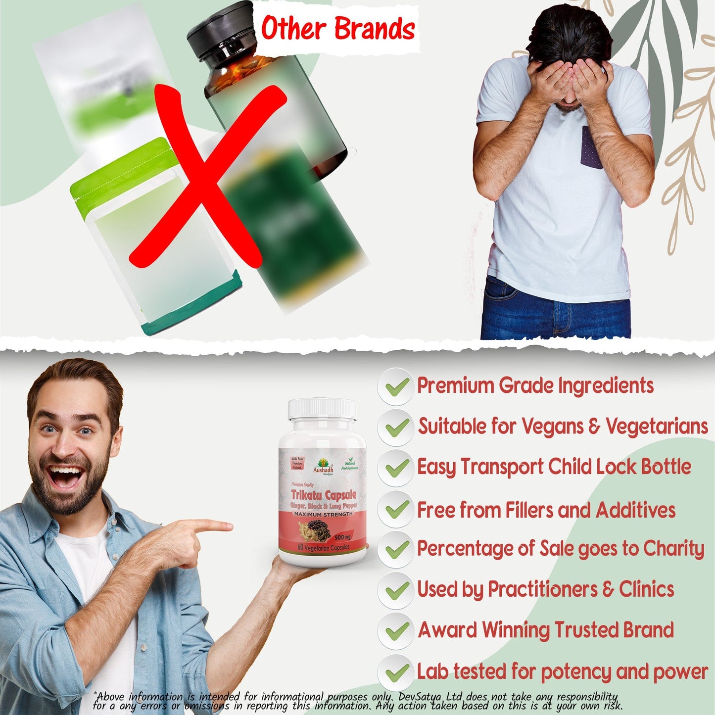 Aushadh Trikatu Capsules (Three Spices) Digestion & Absorption Support - Vegan, Gluten Free, Non-GMO, 60 Capsules