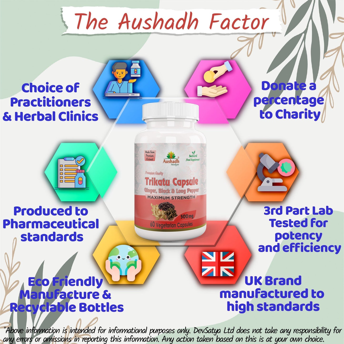 Aushadh Trikatu Capsules (Three Spices) Digestion & Absorption Support - Vegan, Gluten Free, Non-GMO, 60 Capsules