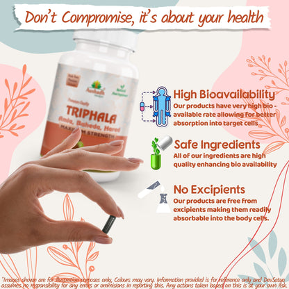 Aushadh Triphala Capsules (Three Fruits) Digestive Regularity Support - Vegan, Gluten Free, Non-GMO, 60 Capsules