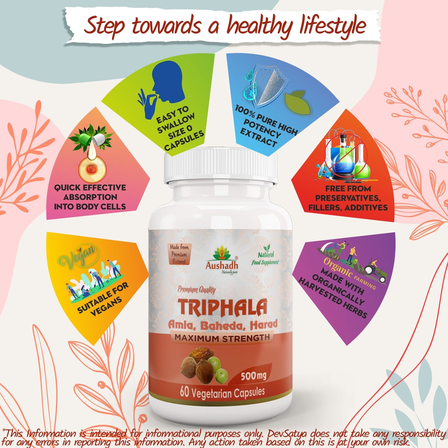 Aushadh Triphala Capsules (Three Fruits) Digestive Regularity Support - Vegan, Gluten Free, Non-GMO, 60 Capsules