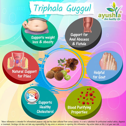 Ayushya Triphala Guggul Capsules (Triphala Guggulu) Healthy Weight & Joint Comfort Support - Vegan, Gluten Free, Non-GMO, 60 Capsules