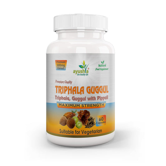 Ayushya Triphala Guggul Capsules (Triphala Guggulu) Healthy Weight & Joint Comfort Support - Vegan, Gluten Free, Non-GMO, 60 Capsules