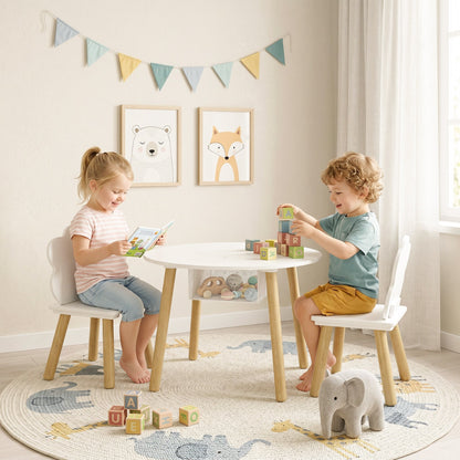 AIYAPLAY Kids Table and Chairs Set with Storage Bag Toddler Table and Chairs Set 3 Piece for Playroom White