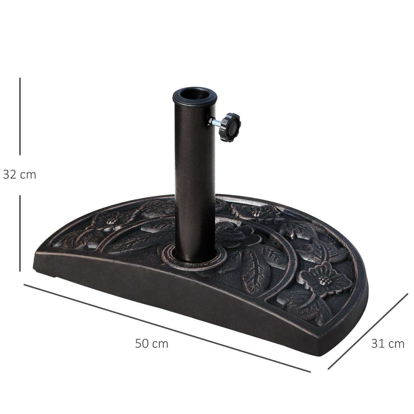 Outsunny 9kg Resin Parasol Base, Half Round Umbrella Stand with Floral Design for Garden, Outdoor, Suitable Umbrella Rod: Φ3.8cm, Φ4.8cm, Bronze Tone