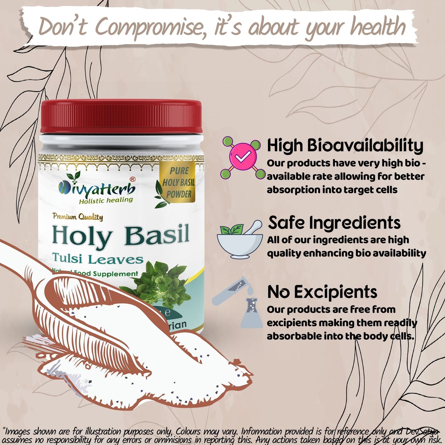 DivyaHerb Holy Basil Powder 100 gram - Seasonal Wellness Support