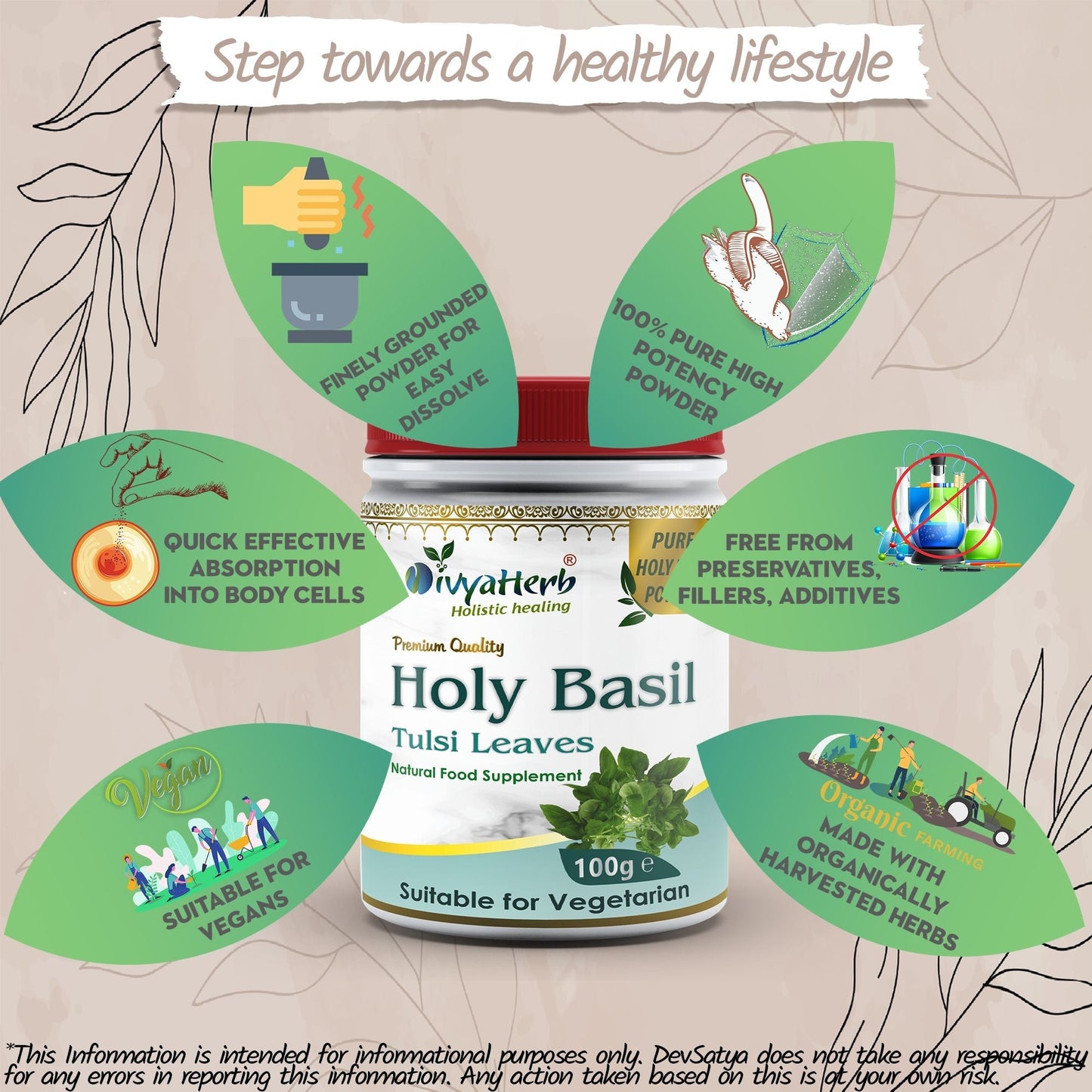 DivyaHerb Holy Basil Powder 100 gram - Seasonal Wellness Support