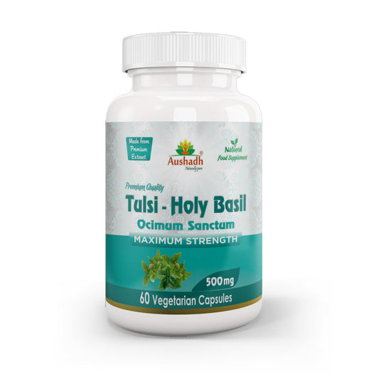 Aushadh Holy Basil Capsules (Tulsi) Stress Balance & Immune Wellness Support - Vegan, Gluten Free, Non-GMO, 60 Capsules