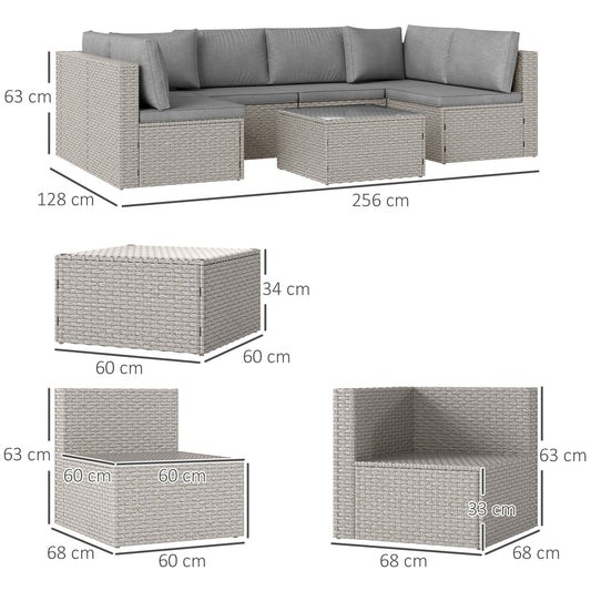Outsunny Seven-Piece Modular Rattan Set - Grey