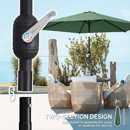 Outsunny 2.6 m Garden Parasol Umbrella with Aluminium Pole, Outdoor Patio Umbrella with Tilt and Crank, Vent, Dark Green