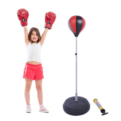 HOMCOM Training Boxing Punch Ball Set 125-145H x Φ43cm with Gloves Air Pump, 4-Position Adjustable Height Freestanding Boxing Speed Ball for Teenagers Exercise Training