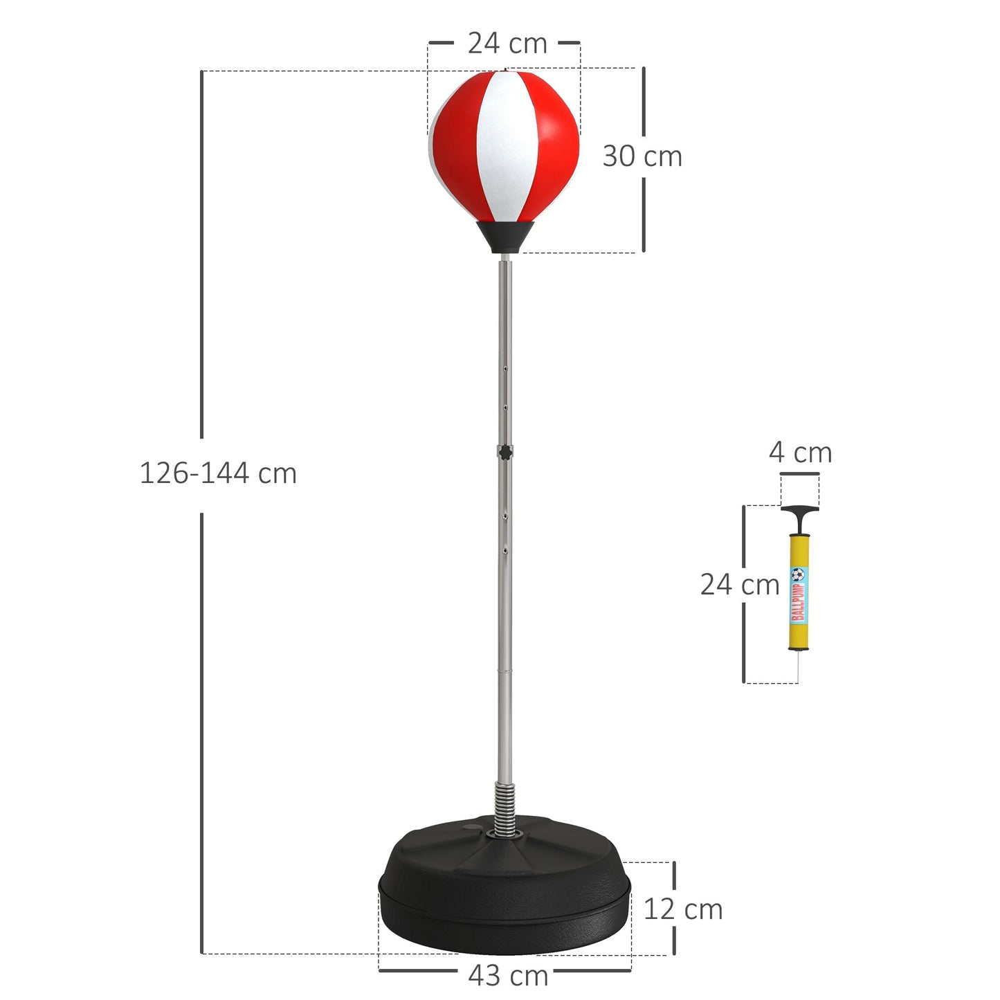 HOMCOM Punching Bag with Stand, Free Standing Boxing Set, Speed Bag with Speedball Adjustable Height from 126cm to 144cm for Teens, Red
