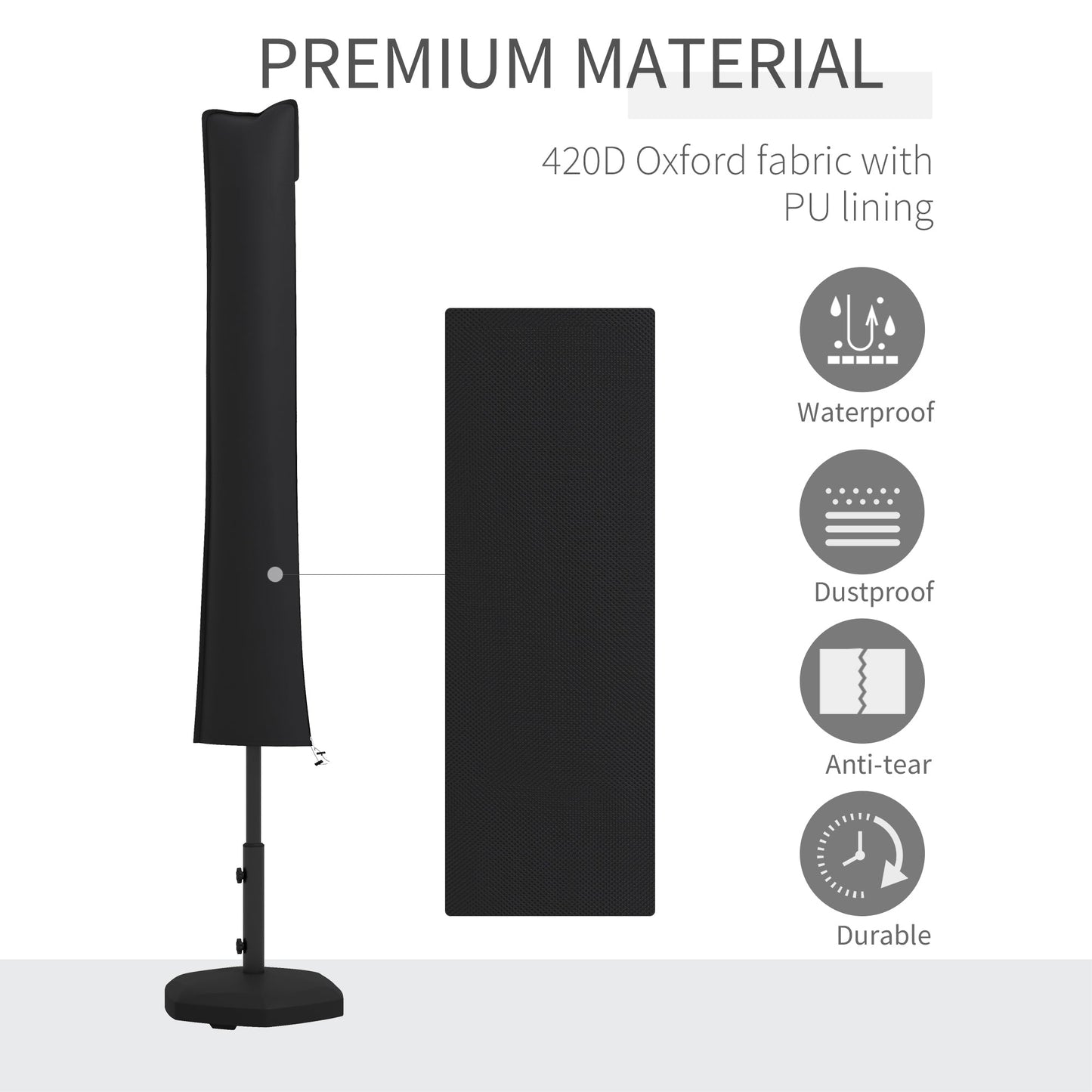 Outsunny Parasol Cover, Cantilever Umbrella Cover, Banana Umbrella Cover with Zipper for Outdoor Garden, Patio, Black