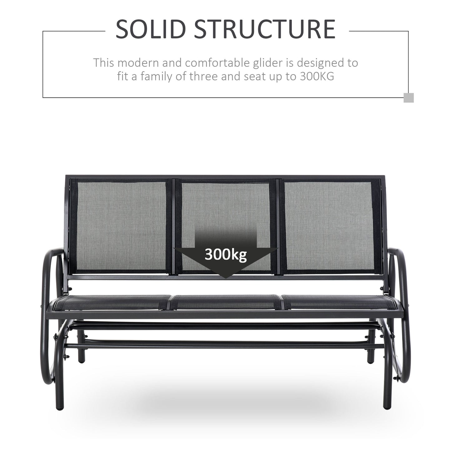 Outsunny 3-Seat Glider Rocking Chair for 3 People Garden Bench Patio Furniture Metal Frame, Black