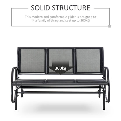 Outsunny 3-Seat Glider Rocking Chair for 3 People Garden Bench Patio Furniture Metal Frame, Black