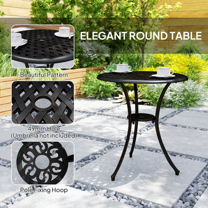 Outsunny 3 Pieces Garden Dining Set for 2, Cast Aluminium Outdoor Dining Set with 2 Armchairs and Round Dining Table with Parasol Hole, Garden Furniture Set, Bronze Tone