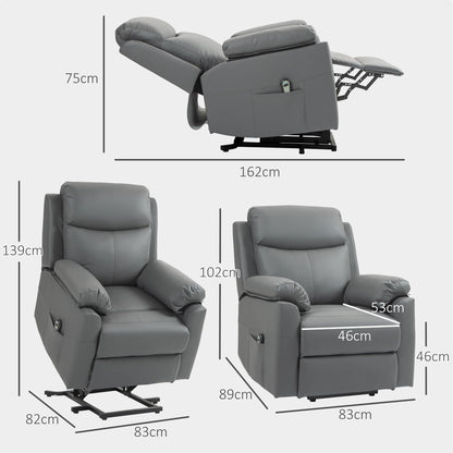 HOMCOM Faux Leather 70\'c2\'b0 Electric Riser Recliner Chair, Charcoal Grey