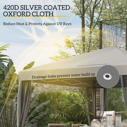 Outsunny 3 x 3\'c2\'a0m Pop Up Gazebo, 420D Garden Tent Canopy with Removable Mesh Sidewall Netting, Carry Bag for Garden Patio Outdoor, Light Grey