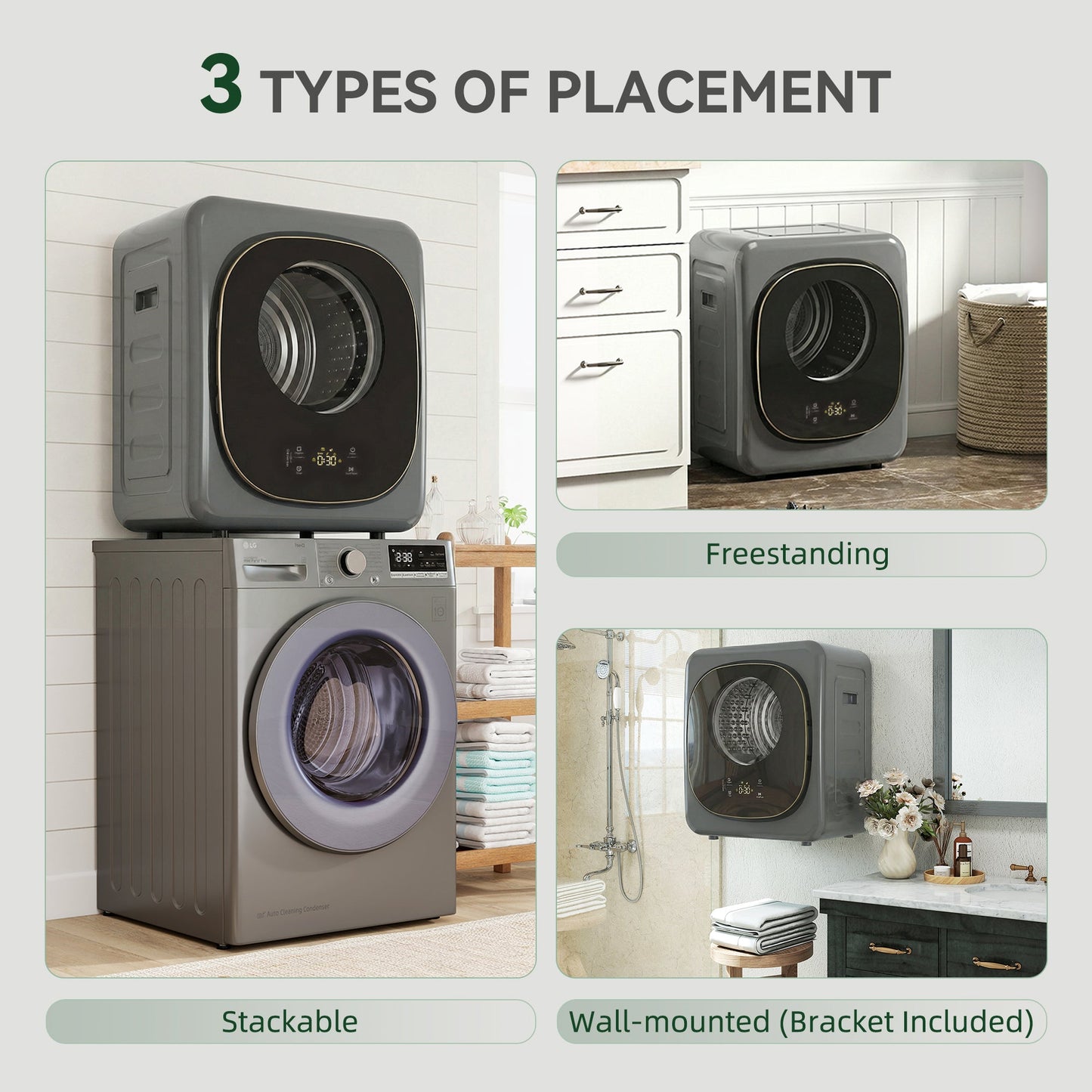HOMCOM 4kg Vented Tumble Dryer with 5 Drying Mode, 800W Compact Freestanding Front Tumble Dryer Grey