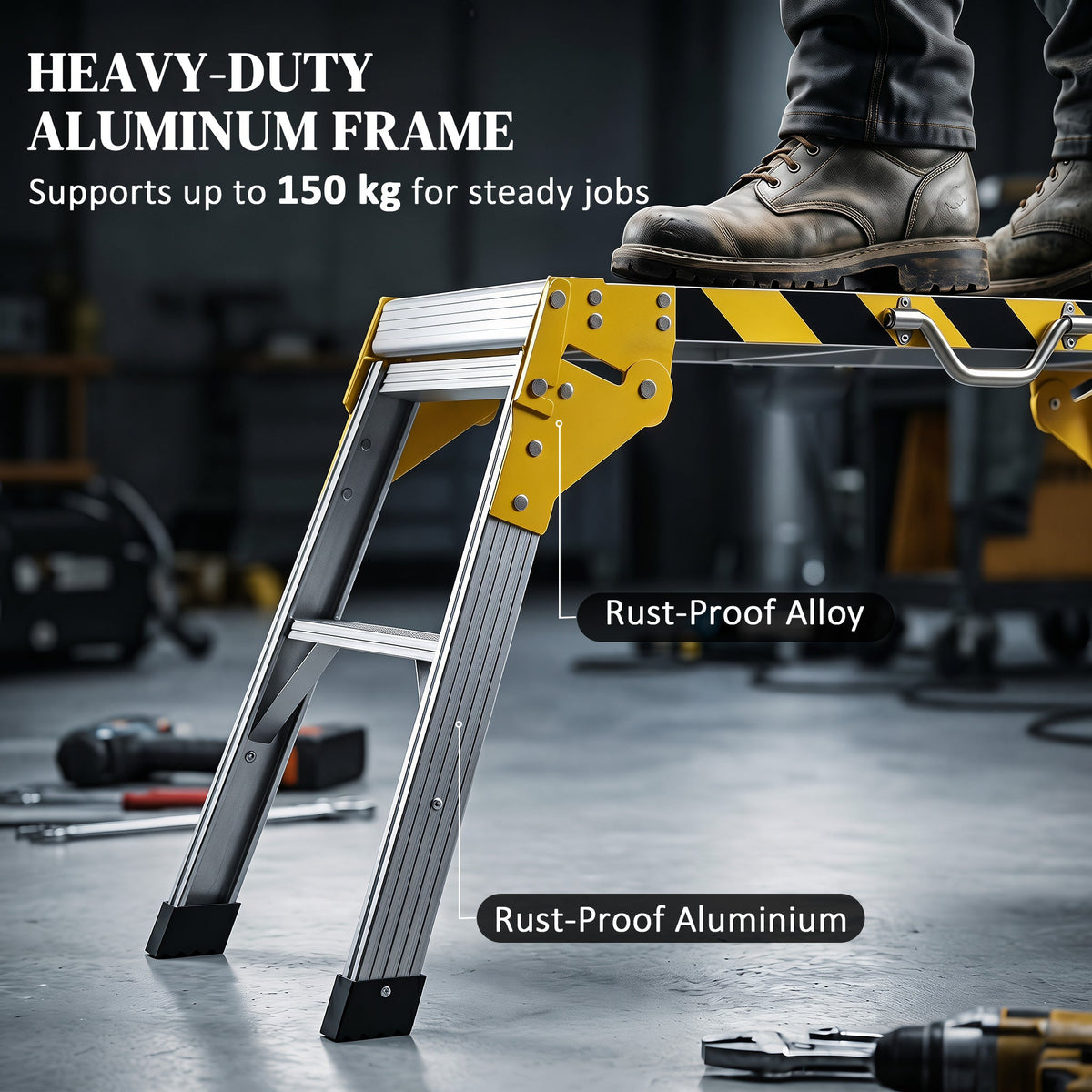 HOMCOM Work Bench, Foldable Aluminium Alloy Tool Stand with Handle, Non Slip, 150 kg, 110 x 32 x 50 cm
