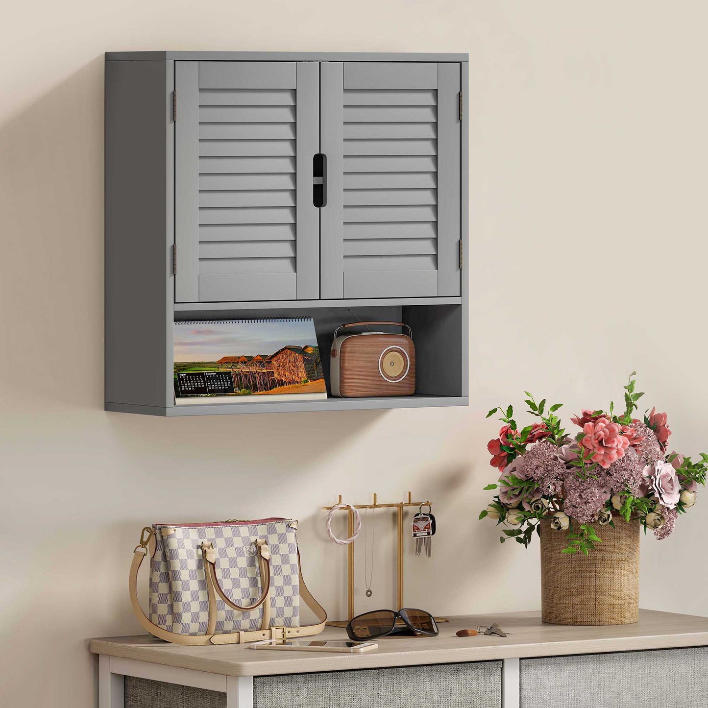 HOMCOM Bathroom Cabinet, Wall Mounted Storage Cabinet with Adjustable Shelves, 60 x 20 x 60 cm, Grey