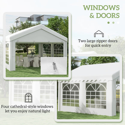 Outsunny 4m x 4m Marquee Party Tent Wedding Canopy, Pop Up Gazebo with Sidewalls, Doors, Windows, Galvanised Garden Gazebo for Parties Events, White