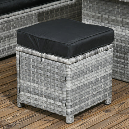Outsunny 5-Piece Rattan Patio Furniture Set with Corner Sofa, Footstools, Glass Coffee Table, Cushions, Mixed Grey