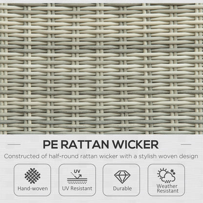 Outsunny 5 Pieces Rattan Bistro Set with Adjustable Back, Reclining Wicker Balcony Furniture with Cushions, Glass Top Coffee Table and Footstools, Outdoor Table and Chairs, Grey
