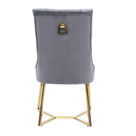 Ambra Velvet Dining Chair – Tufted Luxury Accent with Gold Legs & Ring Pull