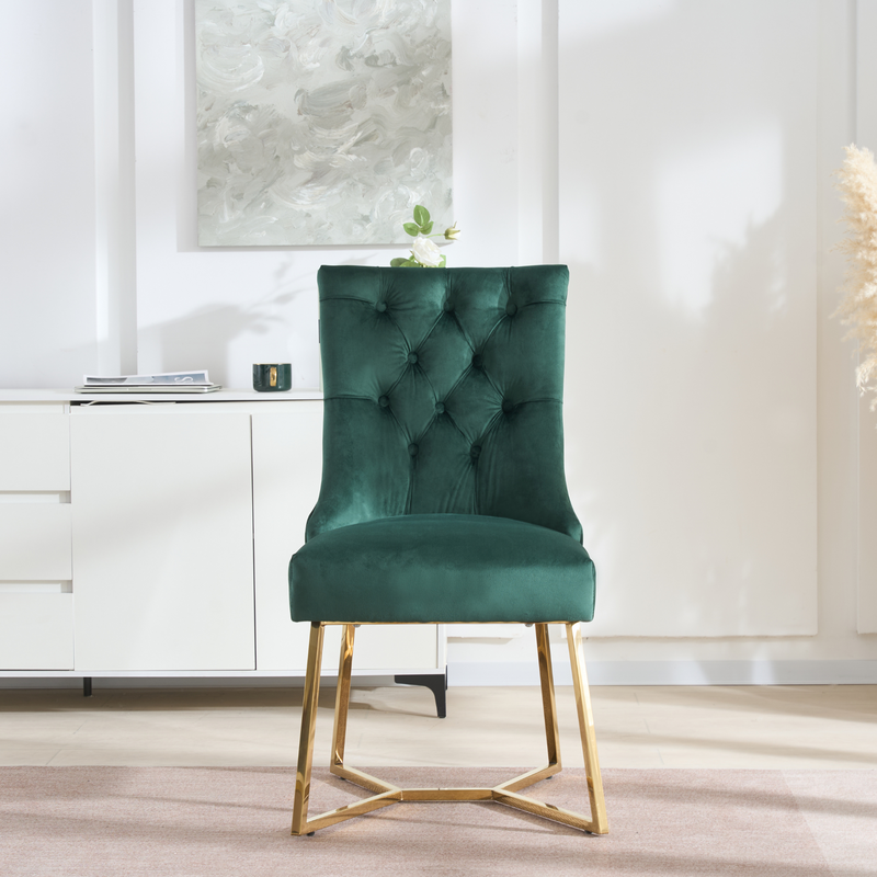 Ambra Velvet Dining Chair – Tufted Luxury Accent with Gold Legs & Ring Pull