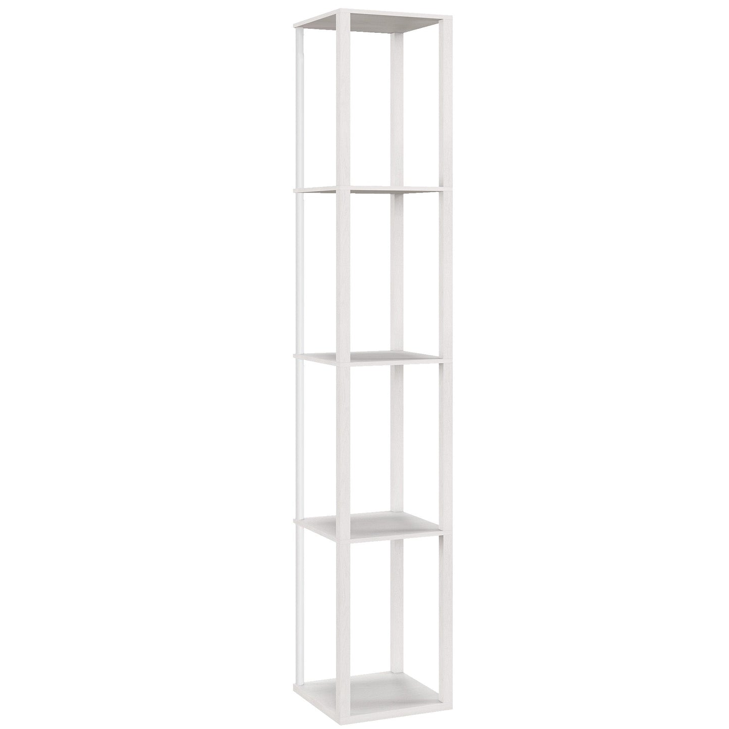 HOMCOM RGB LED Floor Lamp with Shelves, Modern Dimmable Standing Lamp with Remote Control, Adjustable Brightness & Speed for Living Room, Bedroom, Office, White
