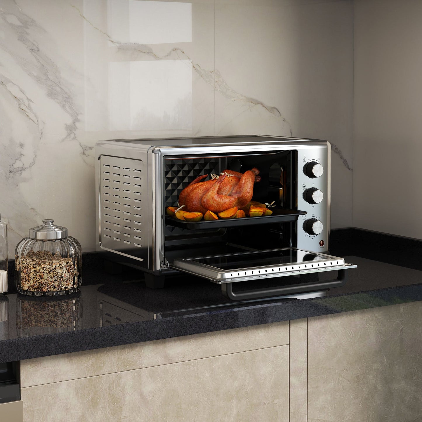 HOMCOM 30L 60-230\'e2\'84\'83 Mini Electric Oven, with Accessories - Silver Tone