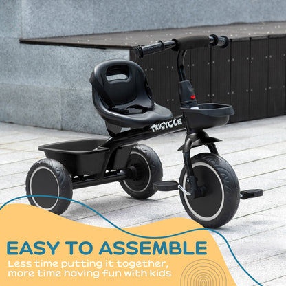 AIYAPLAY Kids Trike for 2-5 Years with Adjustable Seat, Pedal, Baskets, Black