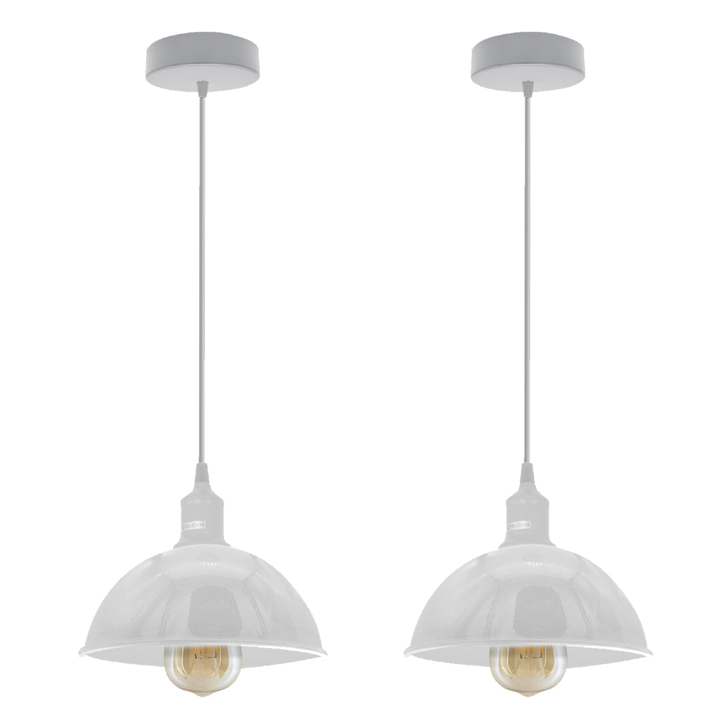 2Pack Dome Shaped White Loft Style Sturdy Metal Lamp Shade Pendant Lights 21cm Bottom Spray Painted Finish Inner White