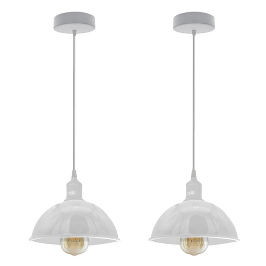 2Pack Dome Shaped White Loft Style Sturdy Metal Lamp Shade Pendant Lights 21cm Bottom Spray Painted Finish Inner White