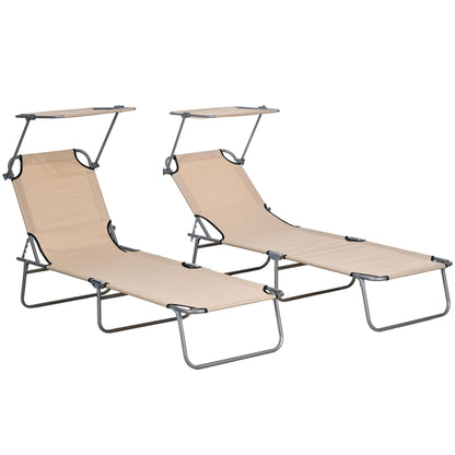 Outsunny Folding Sun Lounger Set of 2 with Sunshade Adjustable Backrest